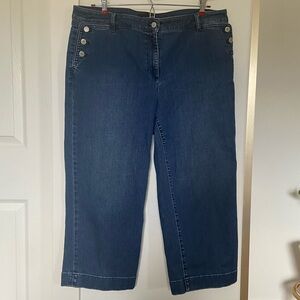 Talbots Size 16 Sailor Button Cropped Wide Leg Denim Jeans